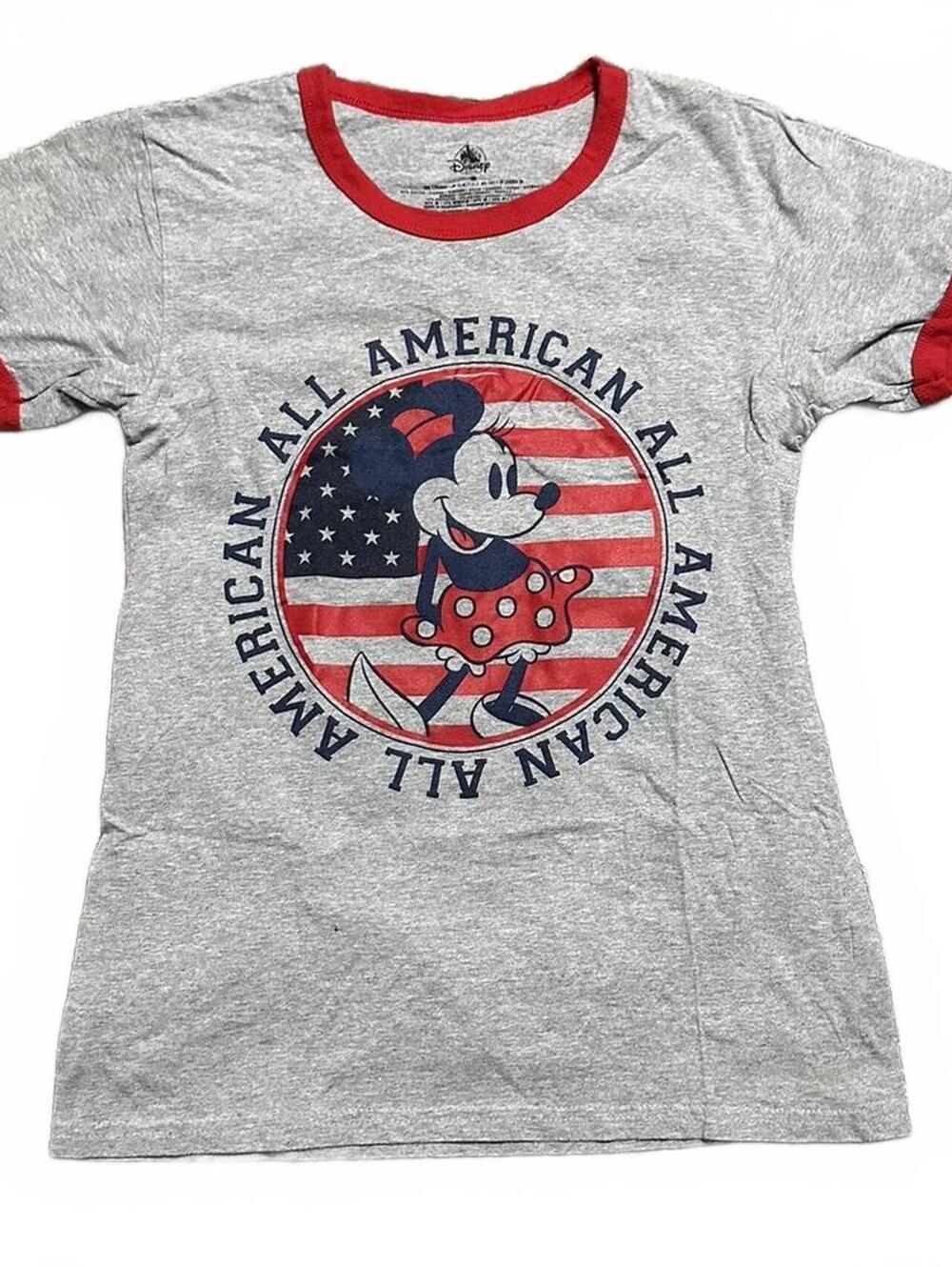 Disney All American Mickey Mouse Gray and Red Ringer Tee Size M